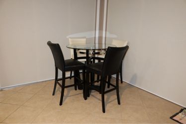 Round Glass Counter Height Dining Table + 4 Chairs