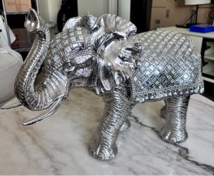 Ornate Silver Mirrored Mosaic Elephant Figurine