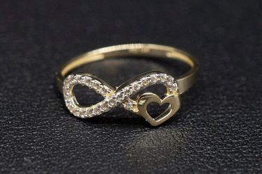 14k Real Solid Yellow Gold Infinity Heart Ring, 14k Solid Gold Women Heart Ring, Infinity Symbol Gemstone Gold Ring for Women, Gift. 