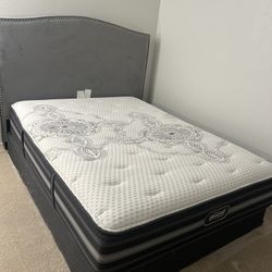 Queen Bed w/ Upholstered Headboard + Mattress – Clean & Comfortable