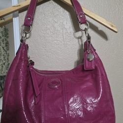 Coach Patent Leather Rasberry Shoulder Bag Purse