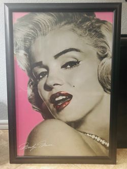 Vintage MARILYN MONROE Lips Glass Framed Poster 24x36 OUT OF PRINT