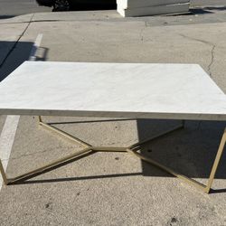 Faux Marble Wood  And Gold  Metal Coffee Table 