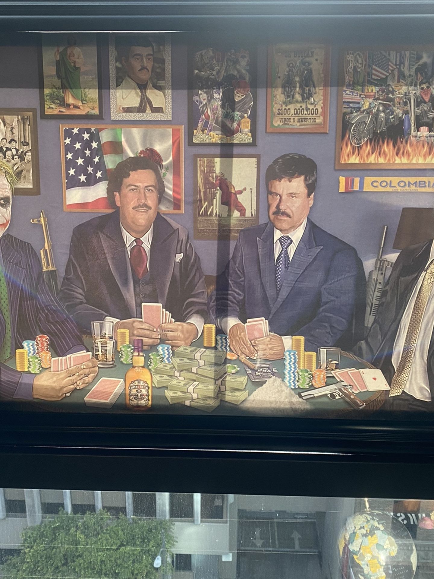 Bosses Table Portrait Painting. Scarface, Joker, El Chapo, & Pablo Escobar. Money Painting.
