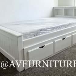 Twin Bed W 3 Drawers And Foam Mattress