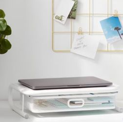 Metal Mesh Monitor Stand with Drawer organizer
