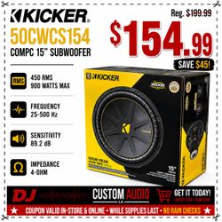 Kicker CWCS15 CompC Series 15" Subwoofer 4-Ohm Bass Speaker 50CWCS154 🚨 Payment Options Available 🚨 No Credit Needed 🚨