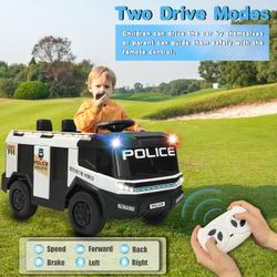 12V Kids Ride On Police Car, 2-Seater Electric Battery Powered Ride-on Toy Cop Cars with Remote Control, Bluetooth, Loudspeaker for Kids 3-6 Years
