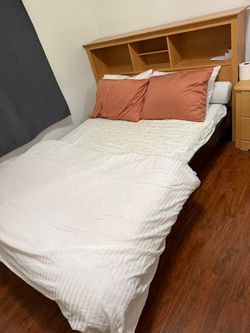 Queen-size bed, mattress, and headboard