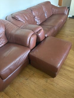 Full Leather Couch, Ottoman, Chair