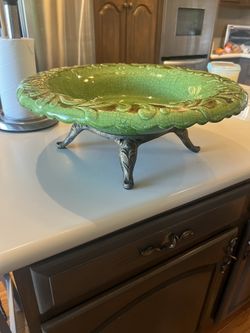 Big Ceramic Bowl With Metal Stand