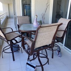 Patio Furniture High Top Table 4 Swivel Chairs And 2 Regular Height Swivel Chairs 2 End Tables 