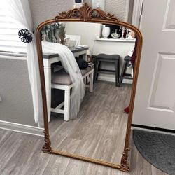 Antique Gold Colored Baroque Arch Wood Wall Mirror