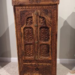 Indian Style Carved Wood Side Cabinet