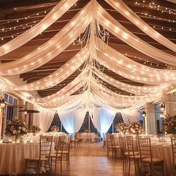 Dark Champagne Ceiling Drapes with Lights String 