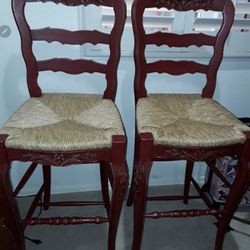 Set of 2 New Bar Height Ladderback Chairs w/ Rush Seats  ~  $300 Each