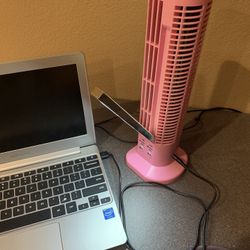 WHITE OR Pretty Pink Portable Home school or Office Mini USB Tower Fan with adjustable led light / desk fan / desk light / desk lamp - NEW in a box an
