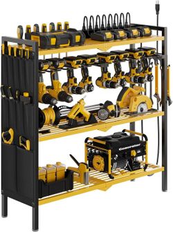 Large Power Tool Organizer Cart with Charging Station 8 Drill Holder (Black/RED/YELLOW