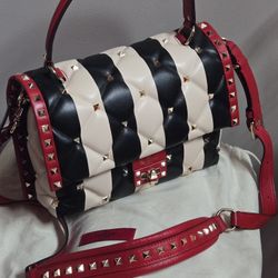 Valentino Rockstud Romanstud Black White Red Bag Handbag Purse Size Medium 