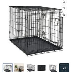 Vibrant Life Wire Dog Crate, Double-Door, Divider and Leak-Proof Tray, Metal, Foldable, Durable, Black, 42"