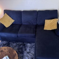  Midnight Blue Fabric 83" Sofa with Reversible Chaise