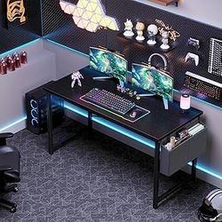 Computer Desk 63 inch Home Office Desks for Small Spaces, Gaming Writing Study Work Table with Storage Bag for Bedroom, Black