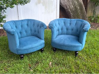 Pair of Blue Velvet Tufted Club Chairs