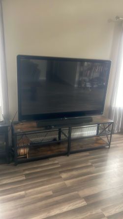 60” glass sharp flat screen and tv stand