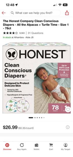 Honest Brand Diapers size 1 - 78 ct