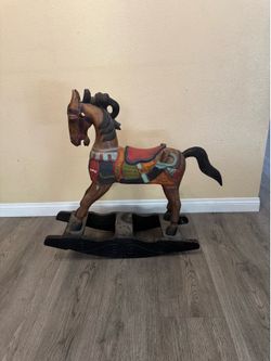 Vintage Hand-Carved Wooden Rocking Horse