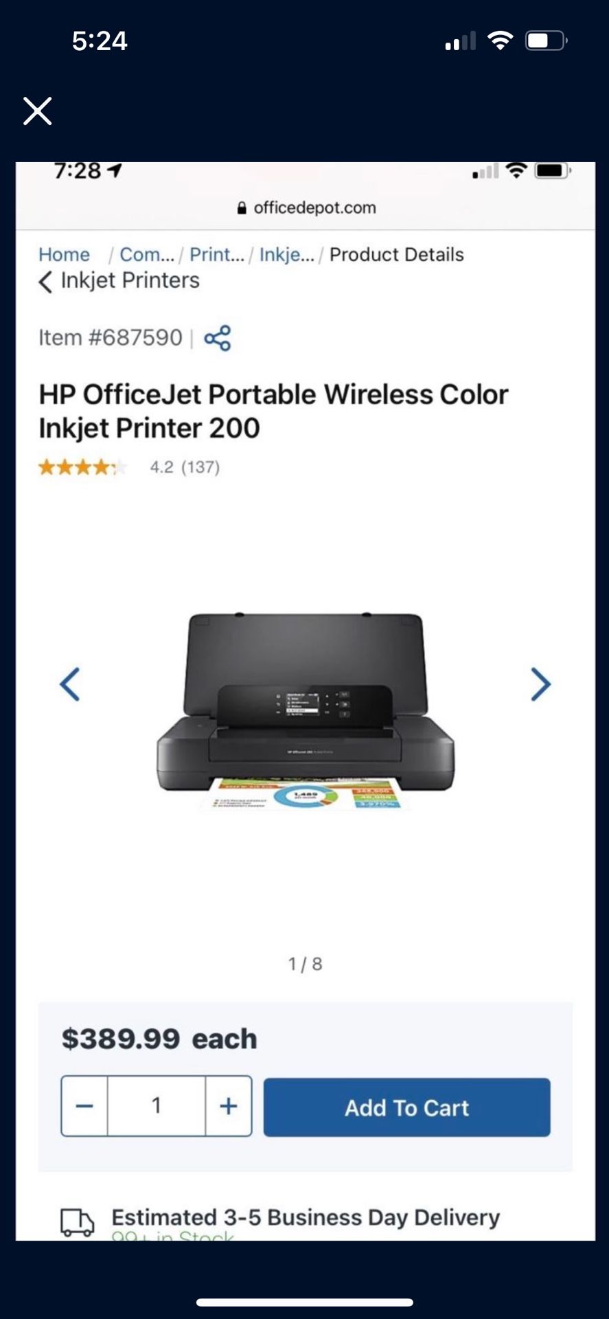 HP Office Jet portable Wireless color inkjet printer