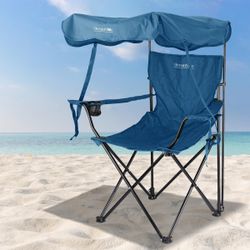 set of 4 Living + Folding Camping Chair with Canopy Shade, Beach Chair, Steel Frame, Cup Holder, Portable and Lightweight, Comfortable Design, Sun Pro