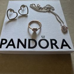 Pandora ring, earrings, necklace & jewelry box
