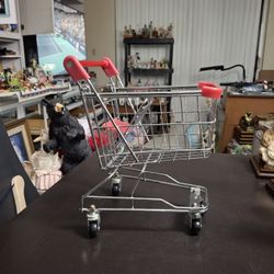 Miniature Toy Shopping Cart Made Of Sturdy Metal & 360% Rotating Wheels Use With Toys Or Candy Or Plants 11.5H X 8.5"L X 6.5"W