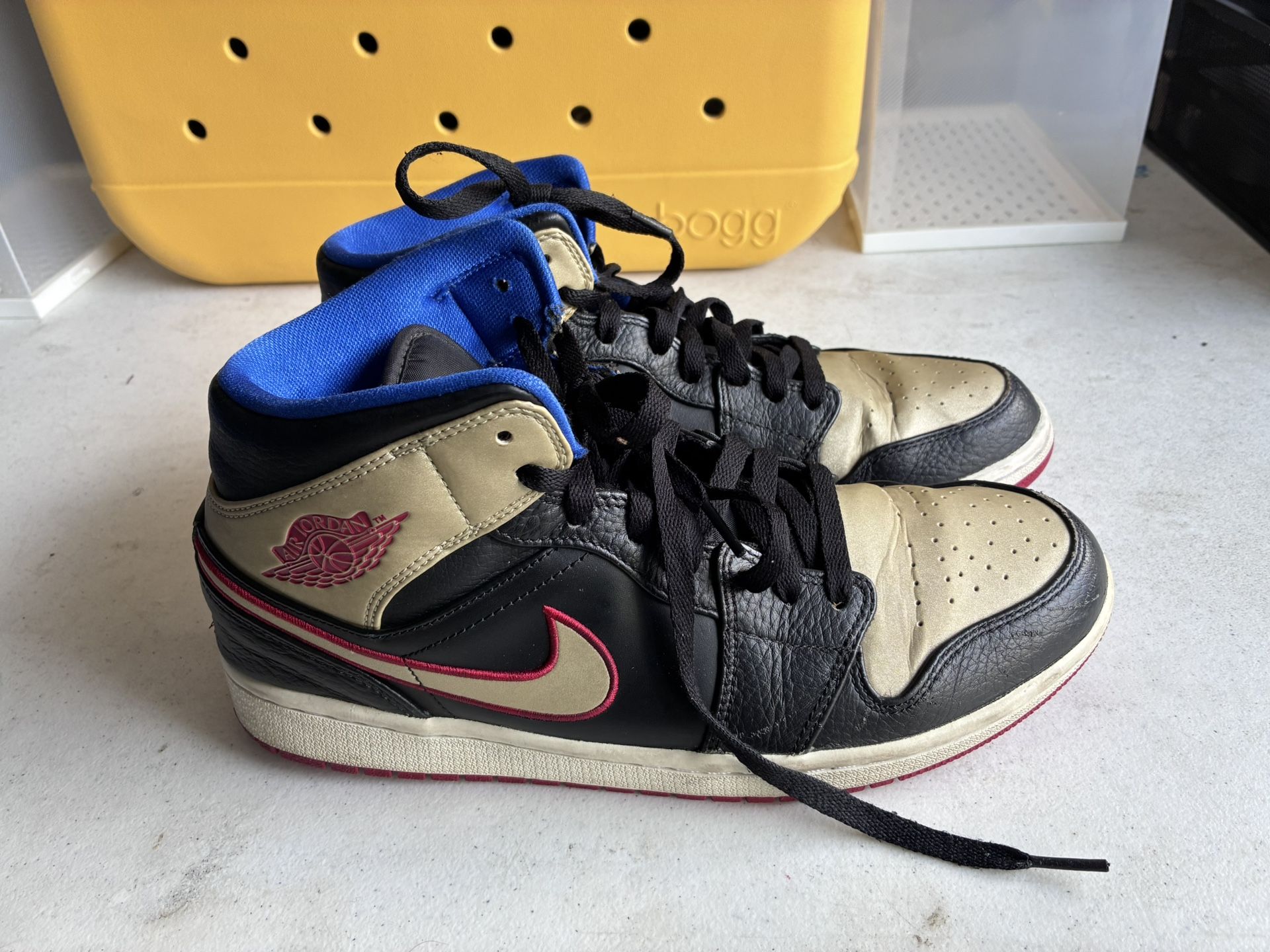 Size 10.5- Air Jordan 1 Mid Black Gold Red