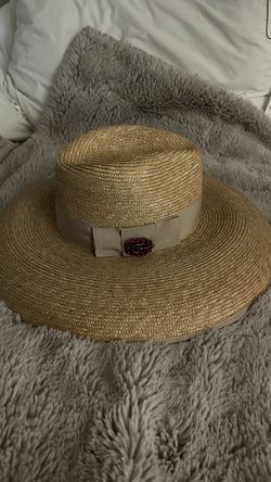 GUCCI CRYSTAL EMBELLISHED WIDE BRIM STRAW HAT - WHITE IN BEIGE