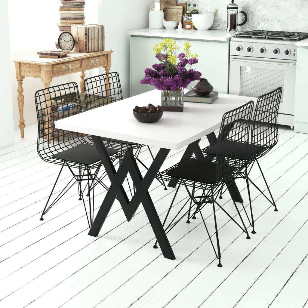 Kitchen Table Set With 4 Chairs Description: Kitchen Table Set with 4 Chairs. Sturdy design. Table legs and chairs are metal. Price $259 White table t