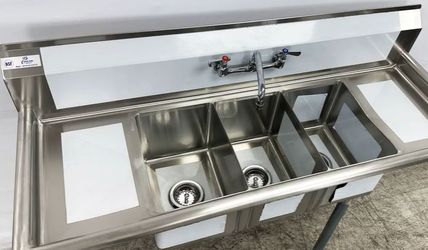 54 ins Three Compartment Sink Faucet NSF S3C101410-12LR-318