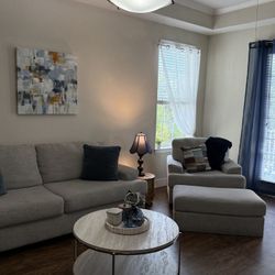 Beige Couch & Chair With Ottoman