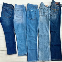 Women’s Bundle Of Jeans Old Navy, Forever 21, American Eagle, Lucky Brand, Tommy Hilfiger Sz(4) Lot(5)