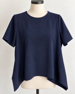 ZARA Woman Navy Asymmetrical Short Sleeve Top Size S