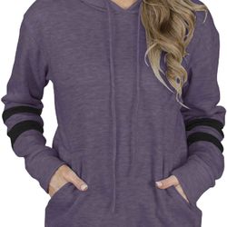 Womens Striped Pullover Hoodies Casual Long Sleeve Sweatshits with Pocket