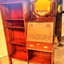Vintage Wood Secretary Desk/ Cabinet