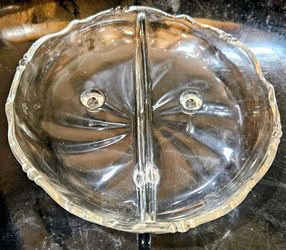 Vintage Heisey Waverly #1519 Clear Glass 3-Footed Divided Dish - Near Mint