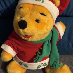 Vintage Winnie the Pooh w/Hat & Scarf  12" Christmas Plush by Mattel (1996)