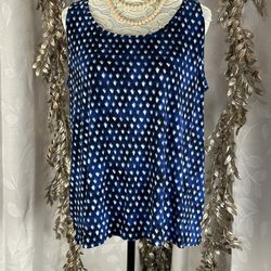 Chico’s 3 (XL) navy Blue Sleeveless white polka dot Print Tank Top wrinkle free