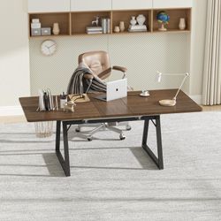 Modern 67in Wood Rectangle Extendable Dining Table For 4-6  SIMPLE FARMHOUSE STYLE - Enhance your dining space with this chic farmhouse din