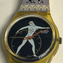 Vintage 1992 Swatch Gent DISCOBOLUS GK141 -- running with fresh battery - 34mm diameter 