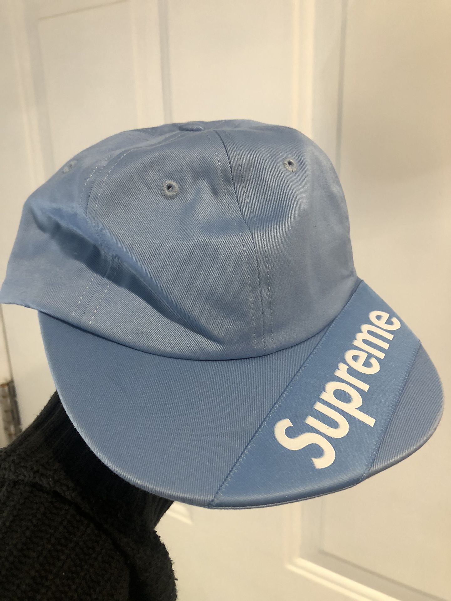 Supreme Visor label 6 panel light blue hat SS18