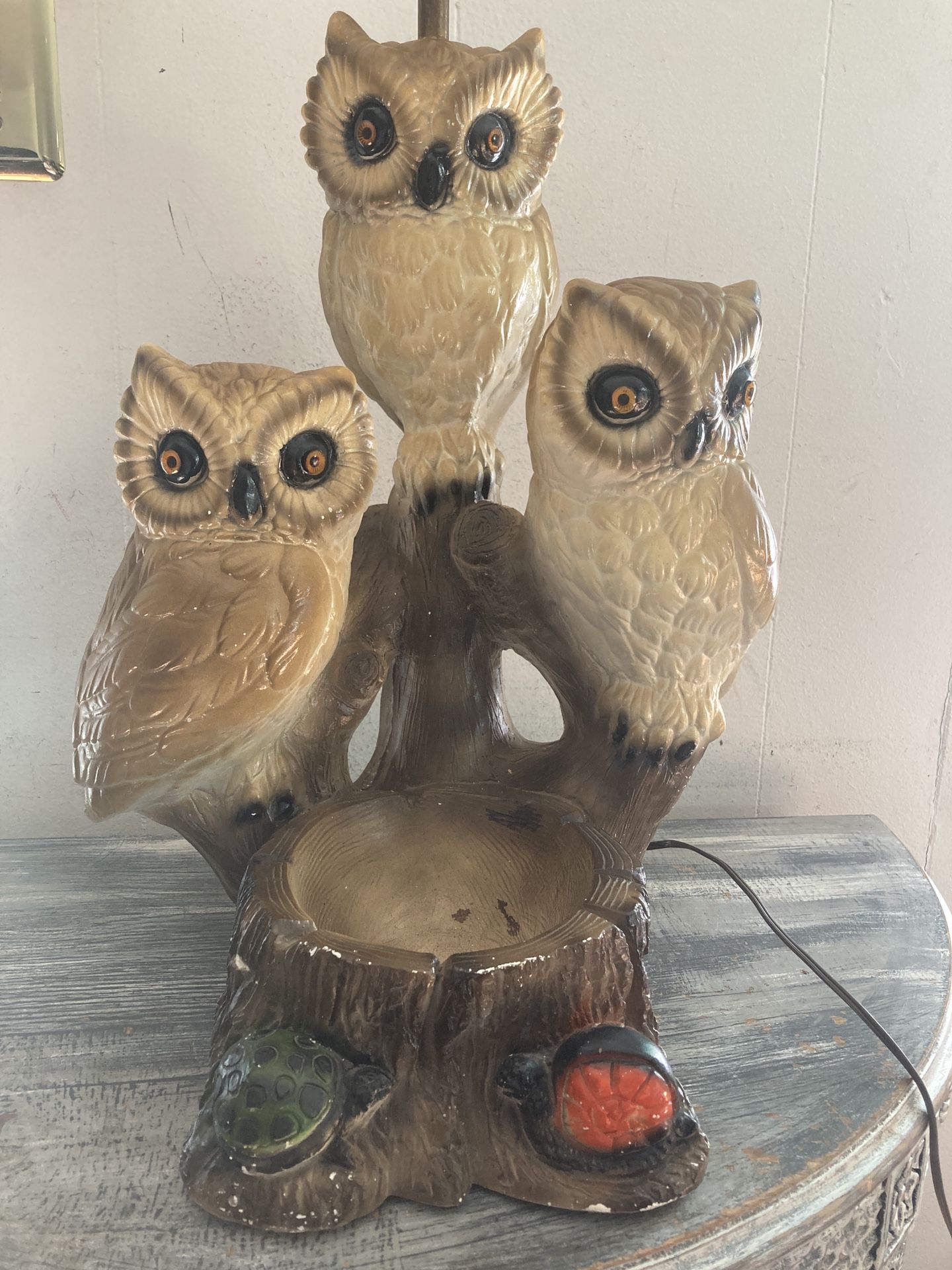 Vintage Chalkware Owl Lamp